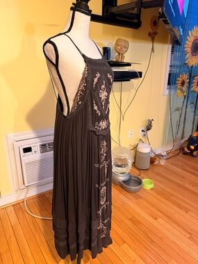 Free People Black Maxi Dress with Blush Embroidery